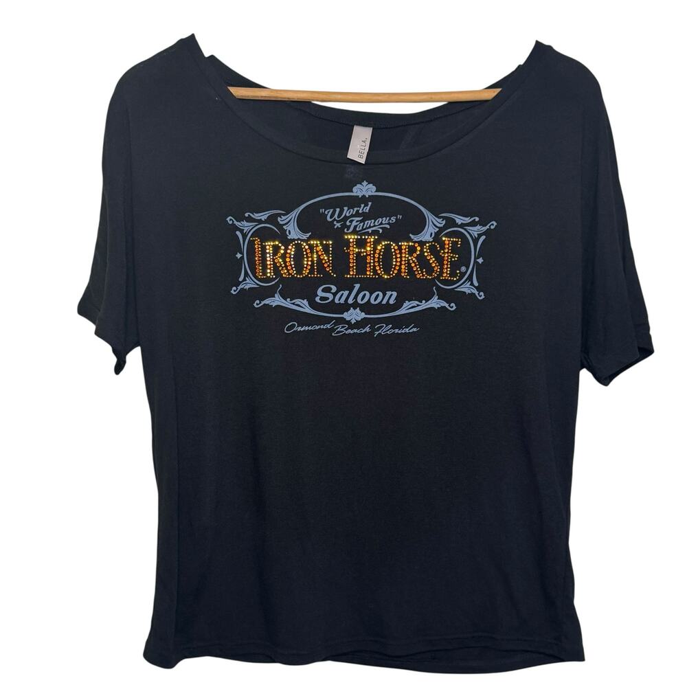 Iron Horse Saloon Bling Crystal Stud Biker  Open Back Large Short Sleeve Shirt